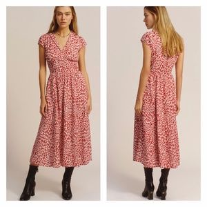 REFORMATION | Alisa Dress Collared Midi Cap Sleeve Love Hearts Fitted